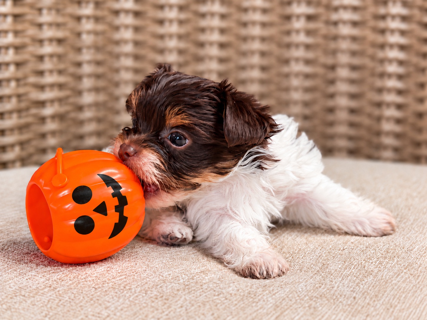 Pumpkin, brown & white parti Yorkshire Terrier puppy — photo 6 of 22